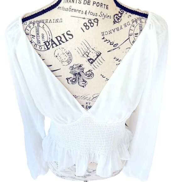 WAYF Smocked Waist Raglan Top in White - Picture 3 of 11